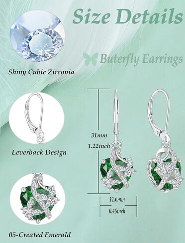 925 Sterling Silver Heart Butterfly Pendant Necklace Earrings Women Jewelry Set Gift with Birthstone Created Emerald in Kuwait