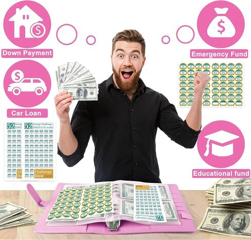 تحدي توفير المال لمدة 52 أسبوعًا - كتاب تحدي توفير المال بحجم A5، طريقة 52 أسبوعًا لتوفير 10010 دولار أمريكي باستخدام مظاريف نقدية لمخطط الميزانية لتوفير المال in Kuwait