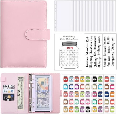 مجموعة مجلد توفير المال، مجلد ميزانية A6 مع مغلفات، مجلد تحدي توفير المال لمدة 52 أسبوعًا مع مغلفات نقدية، ملصقات وأجهزة تتبع بقيمة 1378 دولارًا أمريكيًا in Kuwait