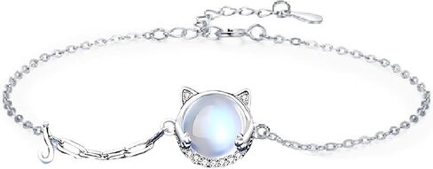 925 Sterling Silver Moonstone & CZ Diamond Cat/Rabbit Pet Animal Bracelet for Women, Cat/Bunny Bracelets Adjustable Bracelets for Women Girls Mom Pet Lover Gifts Jewelry in Saudi Arabia