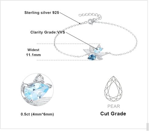 JewelryPalace الحوت السمك الكمثرى قطع السماء الحقيقية ولندن الأزرق توباز سوار قابل للتعديل للنساء، 14K الذهب الأبيض مطلي 925 سوار الفضة الاسترليني للفتيات، مجموعات المجوهرات الأحجار الكريمة الطبيعية in Kuwait