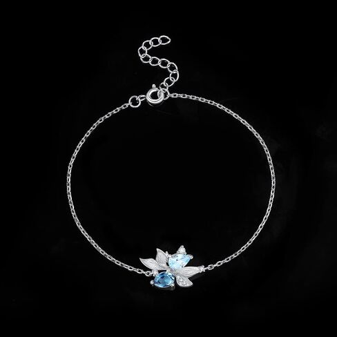 JewelryPalace الحوت السمك الكمثرى قطع السماء الحقيقية ولندن الأزرق توباز سوار قابل للتعديل للنساء، 14K الذهب الأبيض مطلي 925 سوار الفضة الاسترليني للفتيات، مجموعات المجوهرات الأحجار الكريمة الطبيعية in Kuwait