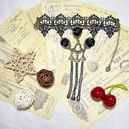 Gothic Black Lace Bracelet with Finger Ring Steampunk Vampire Wristband Ring Victorian Costume Party Vintage Wedding Prom Festival Hand Chain Jewelry for Women Girls 1 Pair - S085 in Saudi Arabia