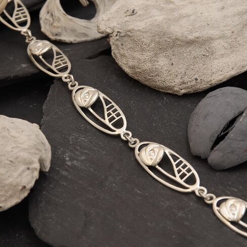 سوار من الفضة الاسترليني عيار 925 من ألكسندر كاسل للنساء والفتيات المراهقات - سوار تشارلز ريني ماكينتوش من الفضة مع صندوق هدايا مجوهرات - 8 بوصات in Kuwait