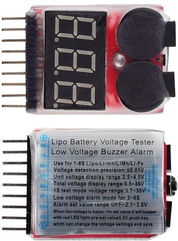 RC 1-8s Lipo Battery Voltage Tester Low Voltage Buzzer Alarm Voltage Checker Monitor LED Indicator for Lipo Life LiMn Li-ion Battery(2) in Saudi Arabia