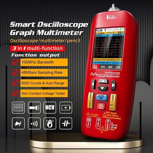 2 in 1 Handheld Digital Oscilloscope Multimeter Portable Mini Automotive Oscilloscopes, 10MHz Bandwidth, 48MSa/s Sampling Rate Oscope with 6000 Counts, Auto-Ranging Multimeter in Saudi Arabia