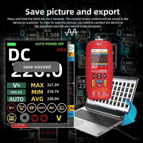 2 in 1 Handheld Digital Oscilloscope Multimeter Portable Mini Automotive Oscilloscopes, 10MHz Bandwidth, 48MSa/s Sampling Rate Oscope with 6000 Counts, Auto-Ranging Multimeter in Saudi Arabia