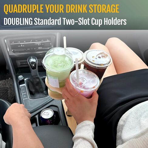 Sip Sanctuary: 4-in-1 Wooden Car Cup Holder, Seat Gap Filler Type - Front Passenger Seat Organizer w/Universal Fit, Multi Beverage Storage Insert, Road Trip Essential Gift for Taxi, RVs, Truck Drivers in Kuwait