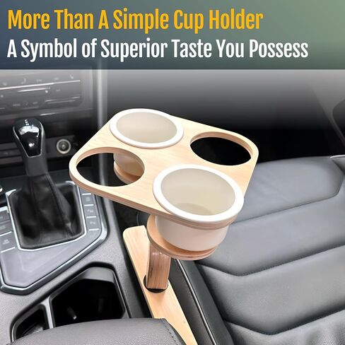 Sip Sanctuary: 4-in-1 Wooden Car Cup Holder, Seat Gap Filler Type - Front Passenger Seat Organizer w/Universal Fit, Multi Beverage Storage Insert, Road Trip Essential Gift for Taxi, RVs, Truck Drivers in Kuwait