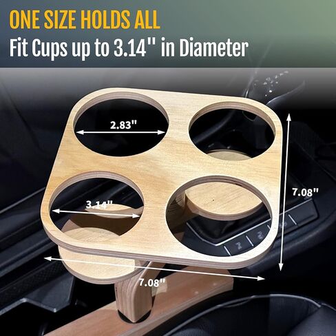 Sip Sanctuary: 4-in-1 Wooden Car Cup Holder, Seat Gap Filler Type - Front Passenger Seat Organizer w/Universal Fit, Multi Beverage Storage Insert, Road Trip Essential Gift for Taxi, RVs, Truck Drivers in Kuwait
