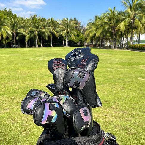 مجموعة أغطية رأس Barudan Golf Iron Club أغطية الرأس تناسب جميع الأوتاد الحديدية - رقم كبير - رقبة طويلة - جلد PU أسود/أبيض يناسب نوادي الجولف ذات الحجم الصغير القياسي 10 قطع/الحزمة in Saudi Arabia
