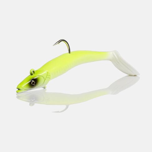 Savage Gear Sandeel Fishing Bait, 2 1/3 oz, Chartreuse White, Realistic Contours & Movement, Durable Construction, Two Tie Points, 5X Hooks, Holographic Eyes, Bait Keeper in Saudi Arabia
