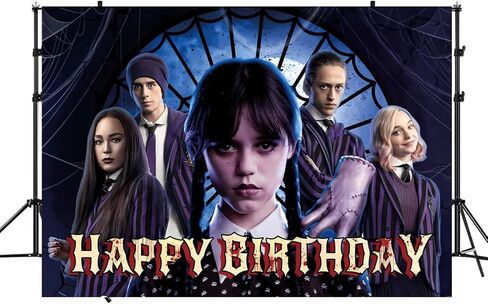 5x3FT Wednesday Addams Photography Vinyl Photo Background for Kids Birthday Party Backdrops Decoration (Wednesday) in Kuwait