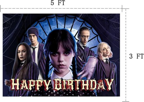 5x3FT Wednesday Addams Photography Vinyl Photo Background for Kids Birthday Party Backdrops Decoration (Wednesday) in Kuwait