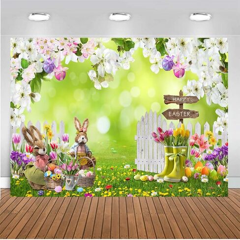 CHAIYA 7X5FT Easter Backdrop Spring Easter Photography Backdrop Easter Party Decor Banner Children Shower Birthday Party Decor Banner in Kuwait