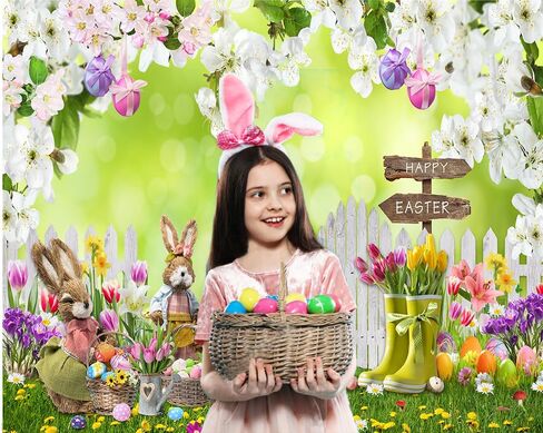 CHAIYA 7X5FT Easter Backdrop Spring Easter Photography Backdrop Easter Party Decor Banner Children Shower Birthday Party Decor Banner in Kuwait