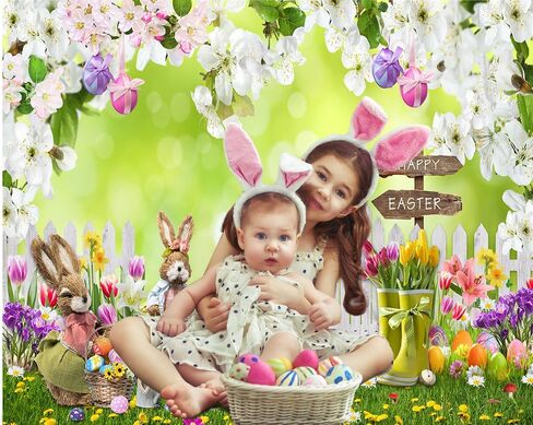 CHAIYA 7X5FT Easter Backdrop Spring Easter Photography Backdrop Easter Party Decor Banner Children Shower Birthday Party Decor Banner in Kuwait