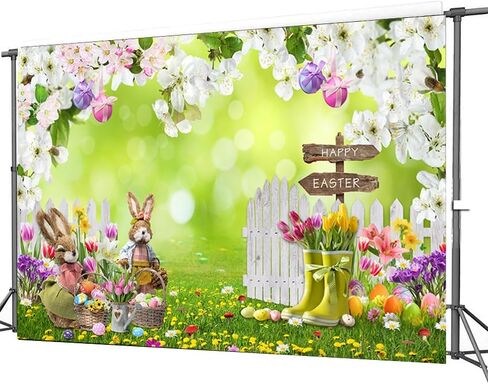 CHAIYA 7X5FT Easter Backdrop Spring Easter Photography Backdrop Easter Party Decor Banner Children Shower Birthday Party Decor Banner in Kuwait