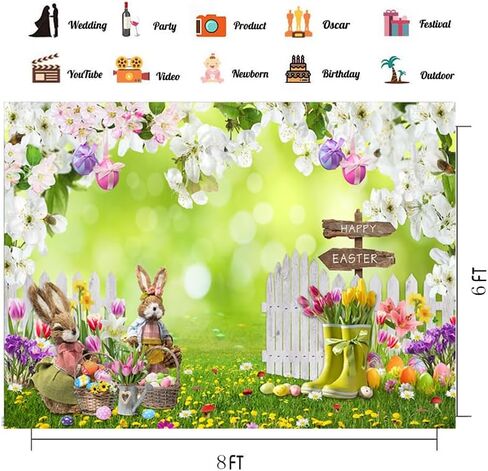 CHAIYA 7X5FT Easter Backdrop Spring Easter Photography Backdrop Easter Party Decor Banner Children Shower Birthday Party Decor Banner in Kuwait