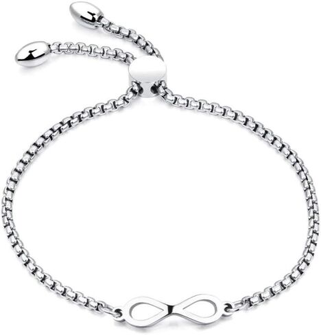 Infinity 8 Charm Link Bracelets for Women Girls Adjustable Slide Chain Gold Silver Rose Gold Stainless Steel in Saudi Arabia