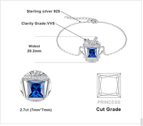 JewelryPalace 5.8ct شرب الأميرة قطع خلق الضوء الأزرق الإسبنيل قابل للتعديل سوار للنساء، أكواب 14k الذهب الأبيض 925 سوار الفضة الاسترليني للفتيات، مجموعات مجوهرات الأحجار الكريمة زركونيا مكعب in Kuwait