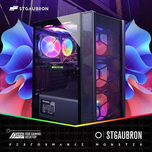 كمبيوتر سطح المكتب للألعاب STGAubron، Intel Core i7-8700 حتى 4.6G، GeForce RTX 3060 12GB GDDR6، 32G DDR4، 2T SSD، WiFi، BT 5.0، لوحة مفاتيح RGB، ماوس RGB، لوحة ماوس RGB، شريط صوت بلوتوث RGB، ميكروفون سماعة رأس، W11H64 in Kuwait