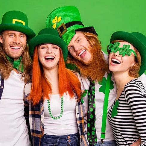 مجموعة إكسسوارات عيد القديس باتريك تتضمن قبعة خضراء ونظارات شامروك وقلائد ولحية خضراء وشم مؤقت in Kuwait