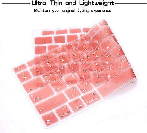 HRH Ultra Thin Korean Language Silicone Keyboard Cover Skin for Newest MacBook Air 13.3" 13 inch 2020 with Apple M1 Processor (Model A2337) Touch ID Accessories Protector-Light Pink in Kuwait