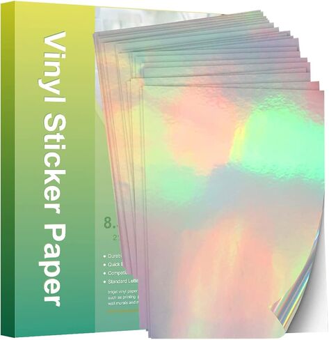 50 Sheets Holographic Printable Vinyl Sticker Paper for Cricut,Glossy Decal Paper,Self-Adhesive Labels Crafts,Dries Quickly Tear Resistant-for Any Epson HP Canon Sawgrass Inkjet Printer A4 in Saudi Arabia