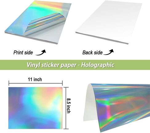 50 Sheets Holographic Printable Vinyl Sticker Paper for Cricut,Glossy Decal Paper,Self-Adhesive Labels Crafts,Dries Quickly Tear Resistant-for Any Epson HP Canon Sawgrass Inkjet Printer A4 in Saudi Arabia