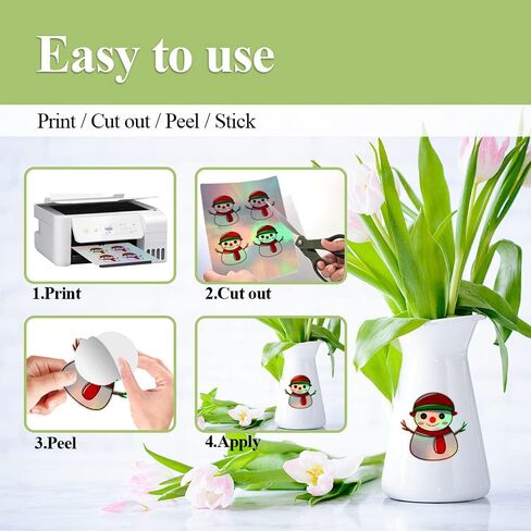 50 Sheets Holographic Printable Vinyl Sticker Paper for Cricut,Glossy Decal Paper,Self-Adhesive Labels Crafts,Dries Quickly Tear Resistant-for Any Epson HP Canon Sawgrass Inkjet Printer A4 in Saudi Arabia