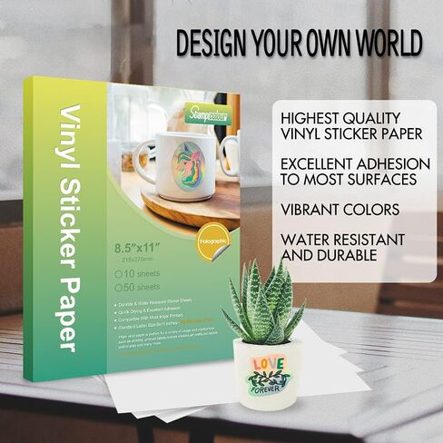 50 Sheets Holographic Printable Vinyl Sticker Paper for Cricut,Glossy Decal Paper,Self-Adhesive Labels Crafts,Dries Quickly Tear Resistant-for Any Epson HP Canon Sawgrass Inkjet Printer A4 in Saudi Arabia
