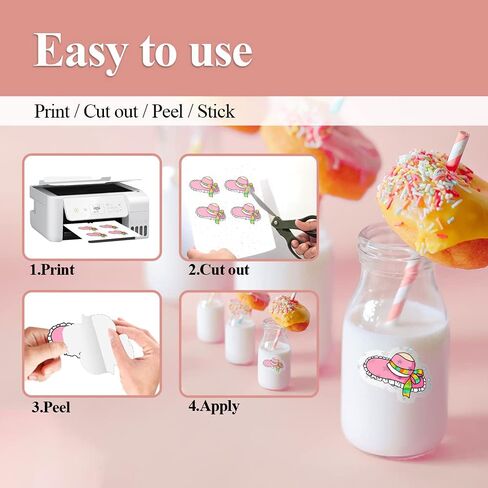 50 ورقة ثلاثية الأبعاد من ورق ملصقات الفينيل القابل للطباعة من أجل Cricut، ورق لاصق لامع، ملصقات ذاتية اللصق، تجف بسرعة ومقاومة للتمزق - لأي طابعة Epson HP Canon Sawgrass Inkjet A4 in Kuwait