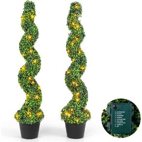 Goplus 4ft 4ft قبل الإضاءة الاصطناعية شجرة الحطب الشجرة توبياري ، 2 حزمة 47 "طول فو ، محفوظات النباتات الخضراء مزيفة مع 100 مصابيح LED ، وعاء الحضانة ، داخلي في الهواء الطلق ، تزيين الشرفة الأمامية الشرفة الأمامية in Saudi Arabia