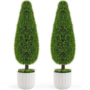 Goplus 3ft 3ft Cedar Teardrop topiary Tree ، 2 Pack Faux Potted Potted مع وعاء حضانة البلاستيك ، وكروم فو ، وتوبيرية مصطنعة دائمة الخضرة لتوبيخ الشرفة الأمامية الداخلية الداخلية في الهواء الطلق. in Saudi Arabia