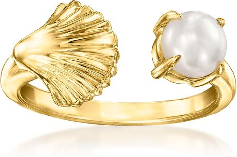 Ross-Simons 5.5-6mm Cultured Pearl Seashell Open-Space Ring in 18kt Gold Over Sterling in Saudi Arabia