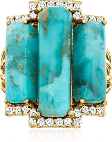 Ross-Simons Turquoise and .80 ct. t.w. White Topaz Ring in 18kt Gold Over Sterling in Saudi Arabia