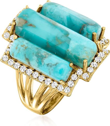 Ross-Simons Turquoise and .80 ct. t.w. White Topaz Ring in 18kt Gold Over Sterling in Saudi Arabia