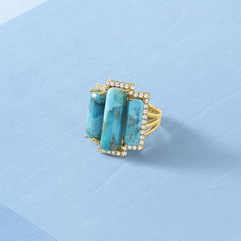 Ross-Simons Turquoise and .80 ct. t.w. White Topaz Ring in 18kt Gold Over Sterling in Saudi Arabia