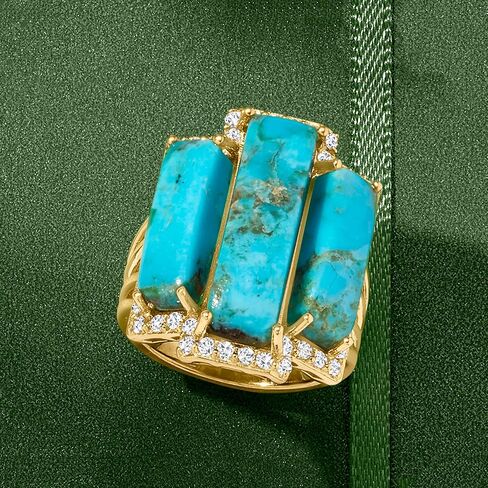 Ross-Simons Turquoise and .80 ct. t.w. White Topaz Ring in 18kt Gold Over Sterling in Saudi Arabia