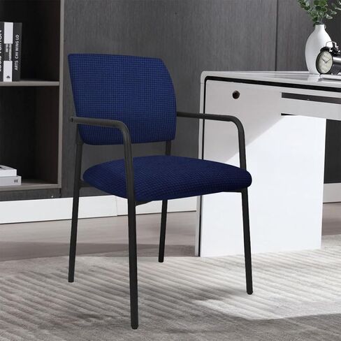 Stretch Office Guest Chair Cover 2-Piece Split Protective Armchair Slipcover Jacquard Chair Cover with Arms for Office Reception School Church Guest, Set of 2, Large, Navy Blue in Kuwait