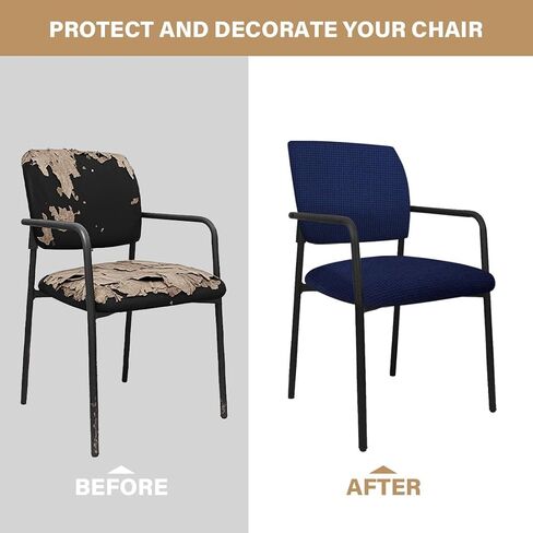 Stretch Office Guest Chair Cover 2-Piece Split Protective Armchair Slipcover Jacquard Chair Cover with Arms for Office Reception School Church Guest, Set of 2, Large, Navy Blue in Kuwait