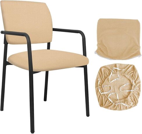 Stretch Office Guest Chair Cover 2-Piece Split Protective Armchair Slipcover Jacquard Chair Cover with Arms for Office Reception School Church Guest, Set of 2, Large, Navy Blue in Kuwait