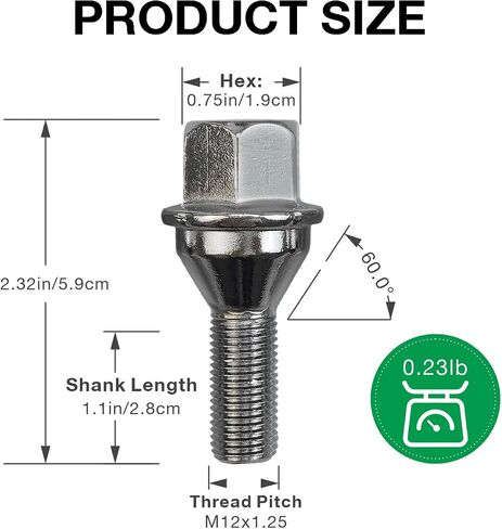 611-005 6511051AA 20pcs Wheel Lug Bolts M12x1.25 Upgrade 19mm Hex Length 28mm Compatible with14-22 Cherokeefor in Saudi Arabia