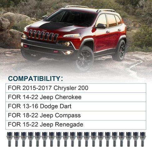 611-005 6511051AA 20pcs Wheel Lug Bolts M12x1.25 Upgrade 19mm Hex Length 28mm Compatible with14-22 Cherokeefor in Saudi Arabia