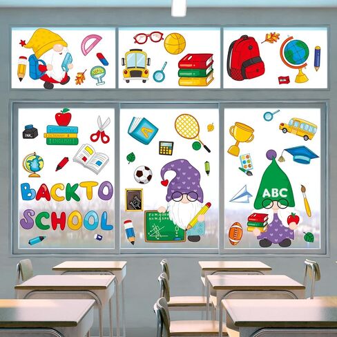 100 جهاز كمبيوتر مضمون إلى ملصقات Clings Window Window ، 9 أوراق ملصقات زجاجية ثابتة على الوجهين مع حقيبة مدرسية Gnome Book لليوم الأول من مستلزمات حفلات الفصول الدراسية المدرسية in Saudi Arabia