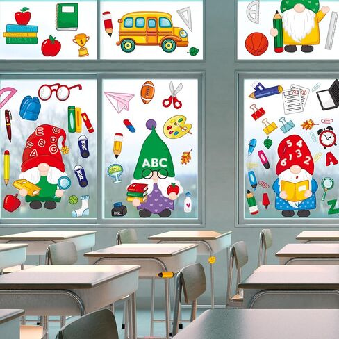 100 جهاز كمبيوتر مضمون إلى ملصقات Clings Window Window ، 9 أوراق ملصقات زجاجية ثابتة على الوجهين مع حقيبة مدرسية Gnome Book لليوم الأول من مستلزمات حفلات الفصول الدراسية المدرسية in Saudi Arabia