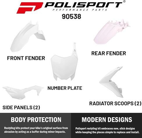 POLISPORT MOTOCROSS (MX) مجموعة بلاستيكية متماثلة لـ Honda CRF 110F (2013-18)-جودة OEM ، متينة ، مرنة ومثالية-أبيض in Saudi Arabia