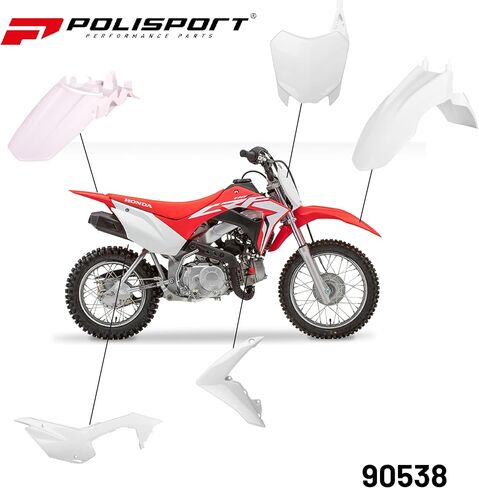 POLISPORT MOTOCROSS (MX) مجموعة بلاستيكية متماثلة لـ Honda CRF 110F (2013-18)-جودة OEM ، متينة ، مرنة ومثالية-أبيض in Saudi Arabia