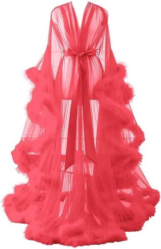 Long Fur Tulle Robe for Women, Maternity Lingerie, Sexy Robe for Maternity Photoshoot in Kuwait